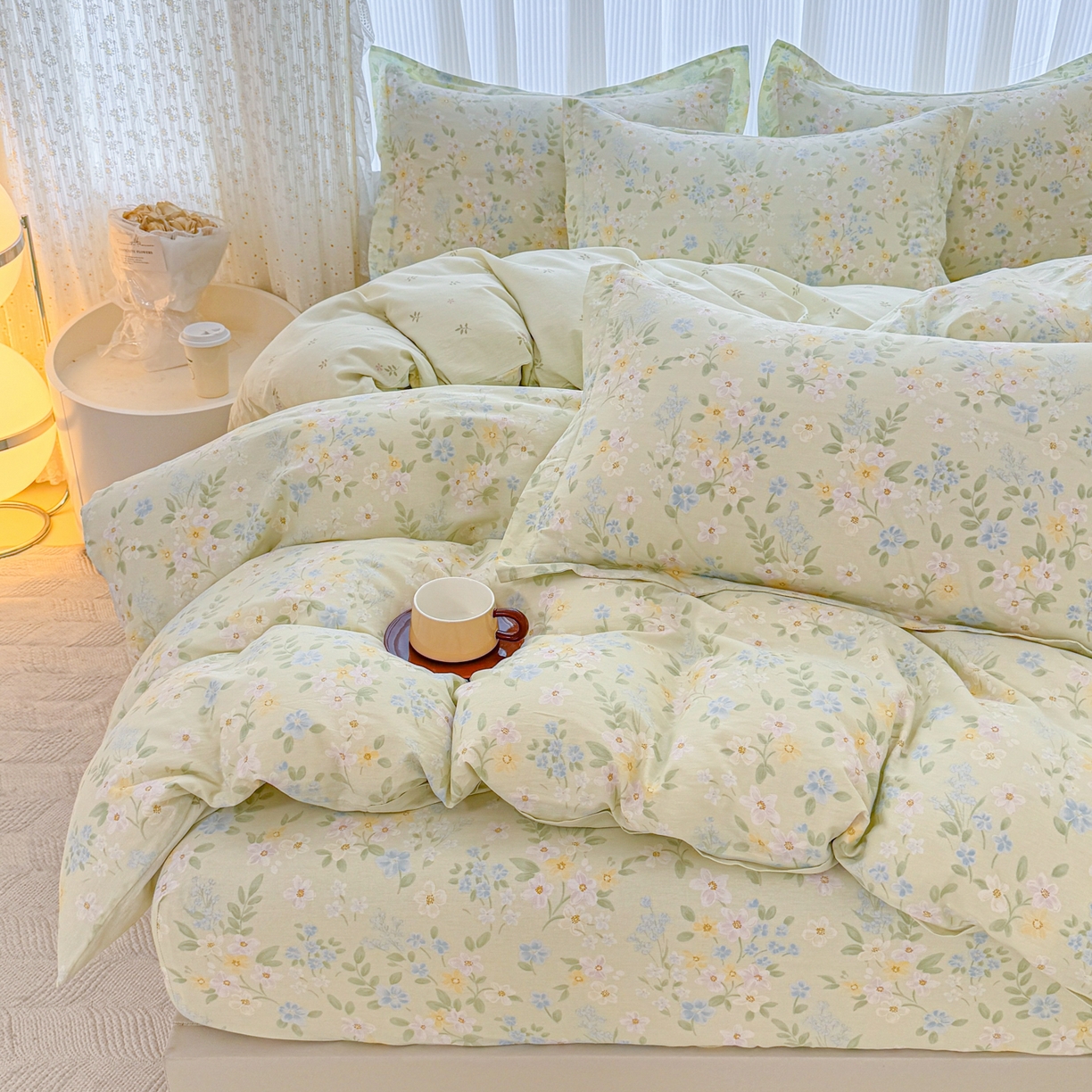 安逸家纺 2026新款12868全棉纯棉床笠四件套床罩学生纯棉床笠款三件套 徐徐花开