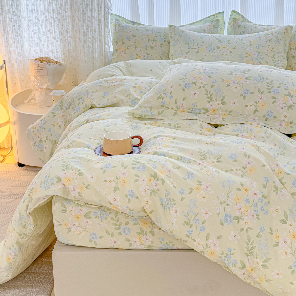 91家纺网 家纺一手货源 找家纺 安逸家纺 2026新款12868全棉纯棉床笠四件套床罩学生纯棉床笠款三件套 徐徐花开