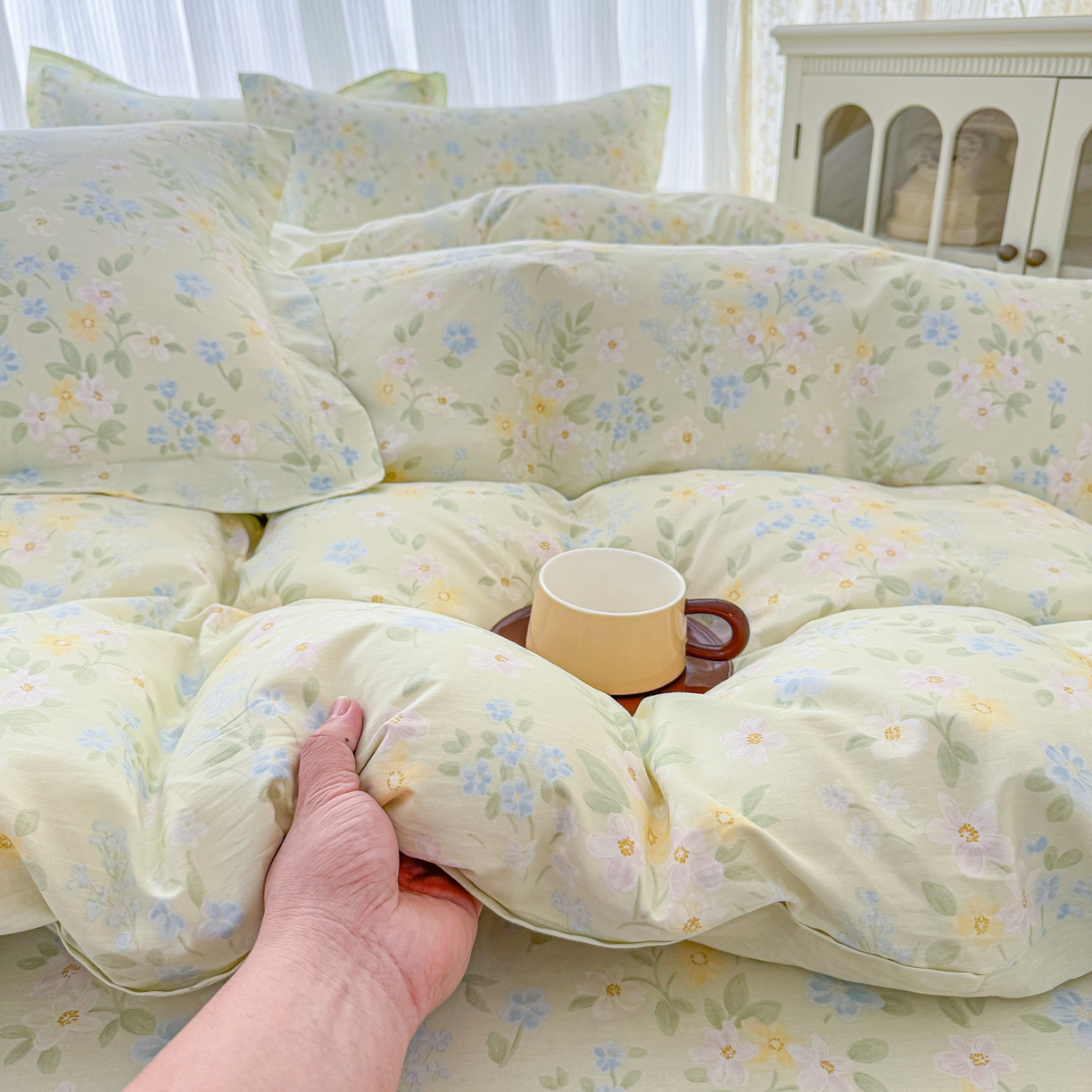 91家纺网 家纺一手货源 找家纺 安逸家纺 2026新款12868全棉纯棉床笠四件套床罩学生纯棉床笠款三件套 徐徐花开