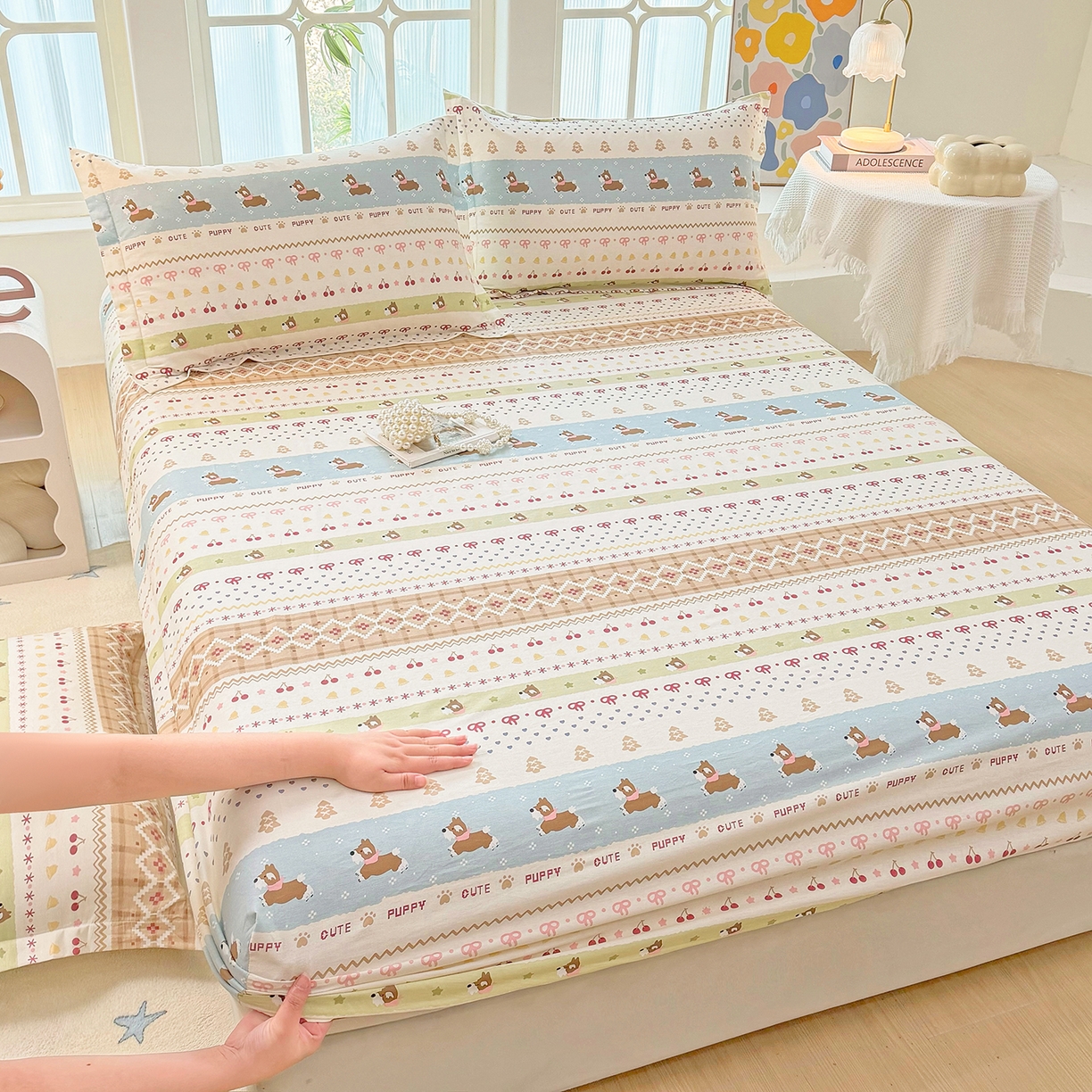 91家纺网 家纺一手货源 找家纺 安逸家纺 2026新款12868全棉纯棉床笠四件套床罩学生纯棉床笠款三件套 雪哈汪