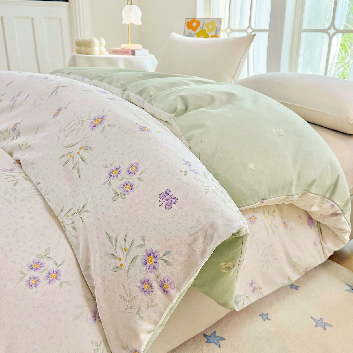 91家纺网 家纺一手货源 找家纺 安逸家纺 2026新款12868全棉纯棉床笠四件套床罩学生纯棉床笠款三件套 幽兰花梦