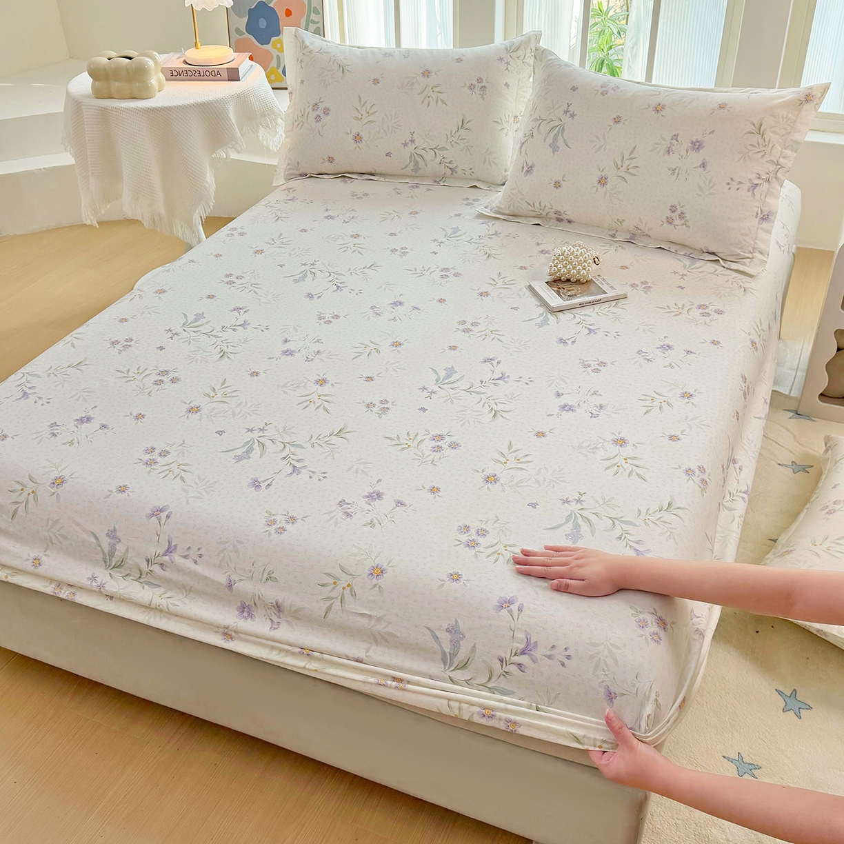 91家纺网 家纺一手货源 找家纺 安逸家纺 2026新款12868全棉纯棉床笠四件套床罩学生纯棉床笠款三件套 幽兰花梦