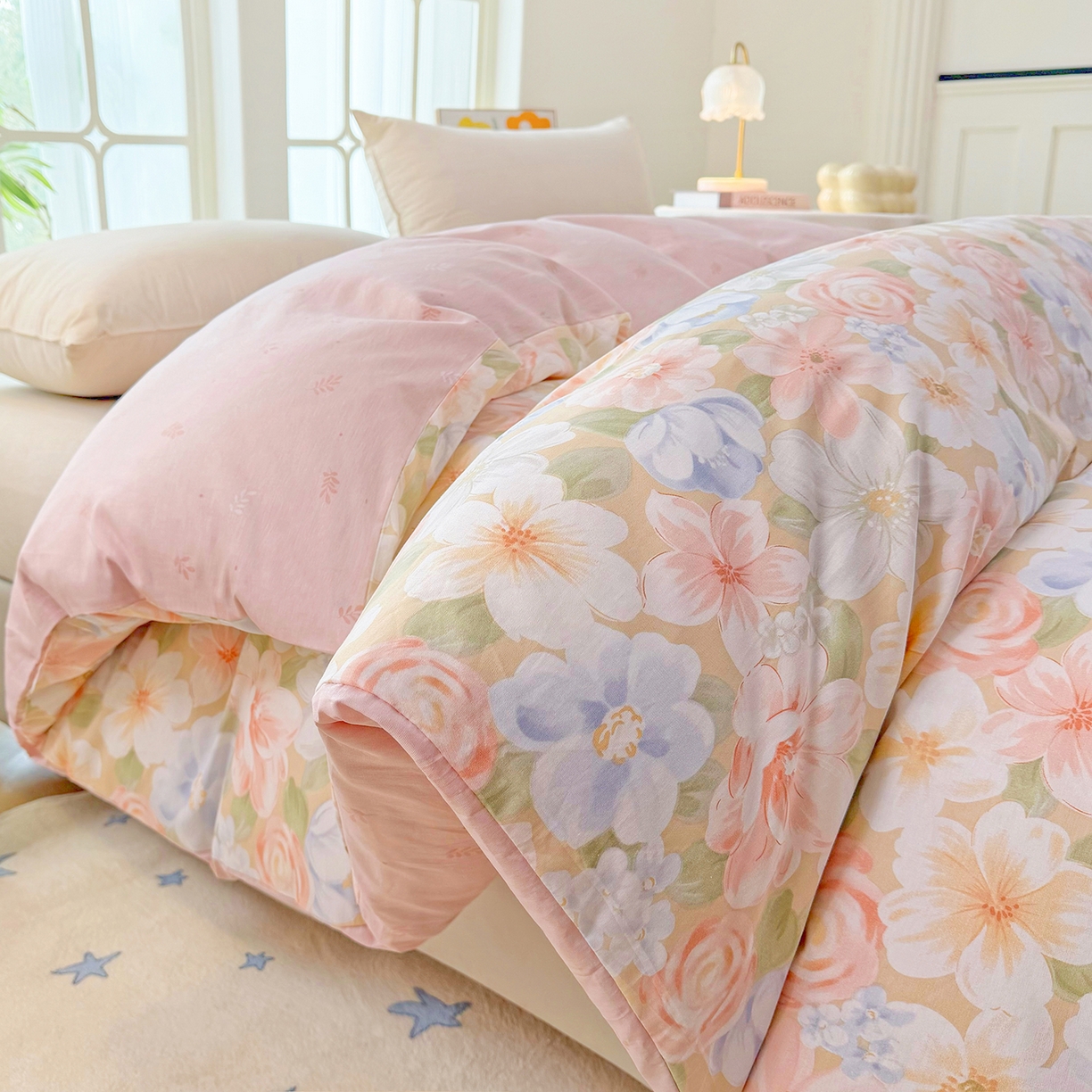 91家纺网 家纺一手货源 找家纺 安逸家纺 2026新款12868全棉纯棉床笠四件套床罩学生纯棉床笠款三件套 釉色浮光