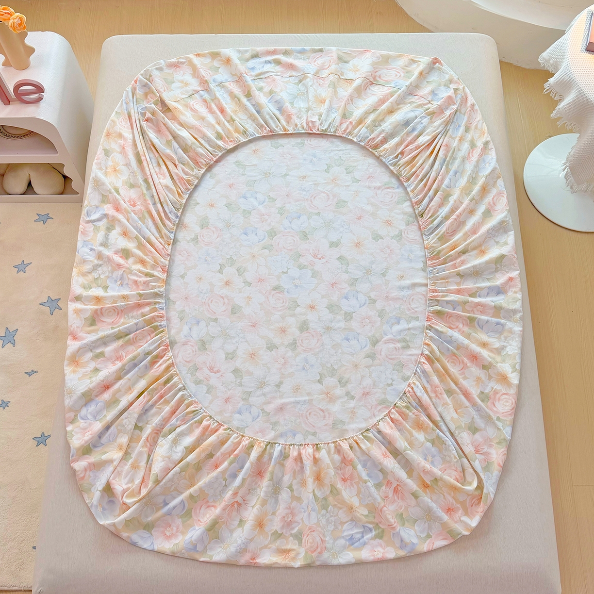 91家纺网 家纺一手货源 找家纺 安逸家纺 2026新款12868全棉纯棉床笠四件套床罩学生纯棉床笠款三件套 釉色浮光