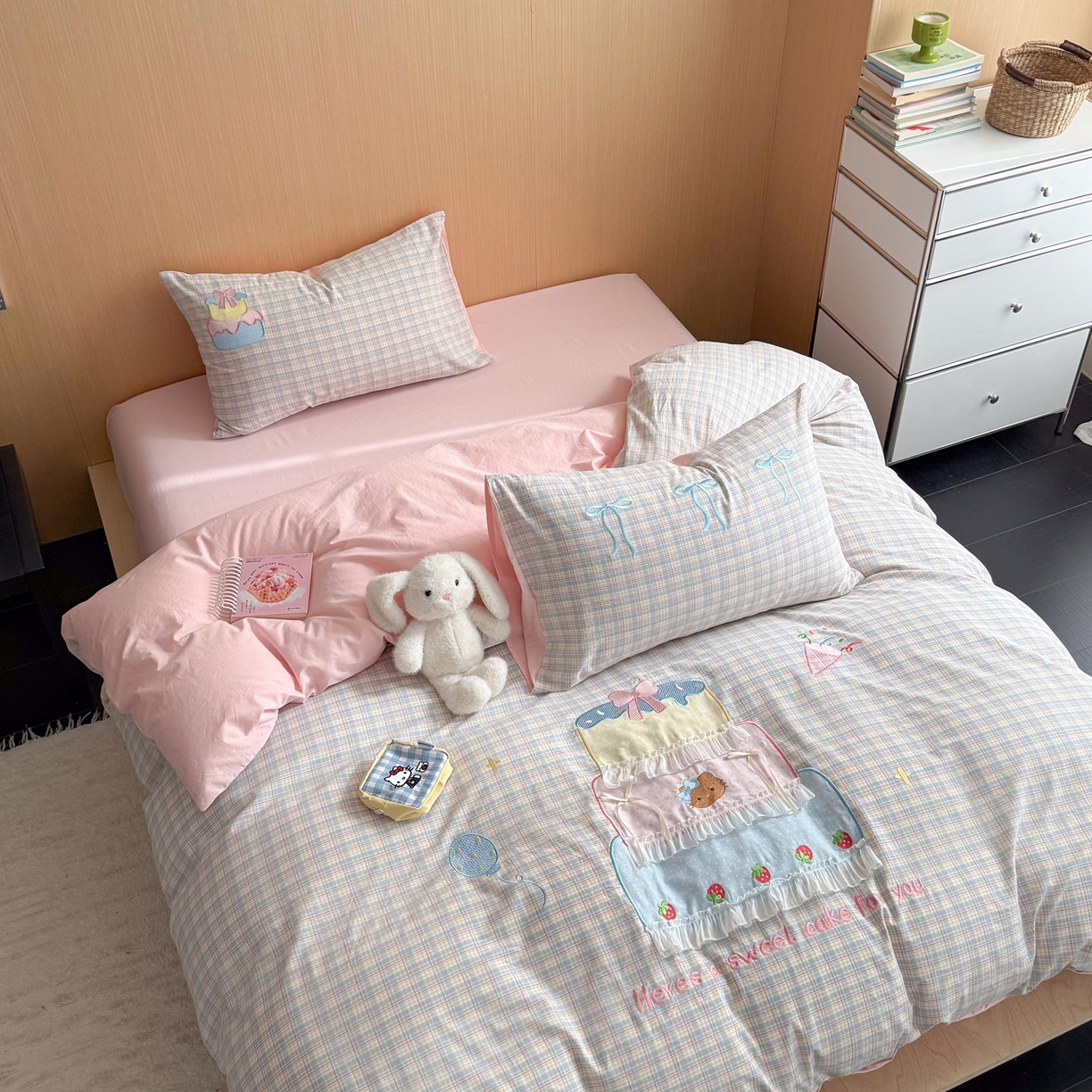 91家纺网 家纺一手货源 找家纺 柚子YOUTH 2026新款全棉纯棉水洗棉贴布绣四件套 蛋糕