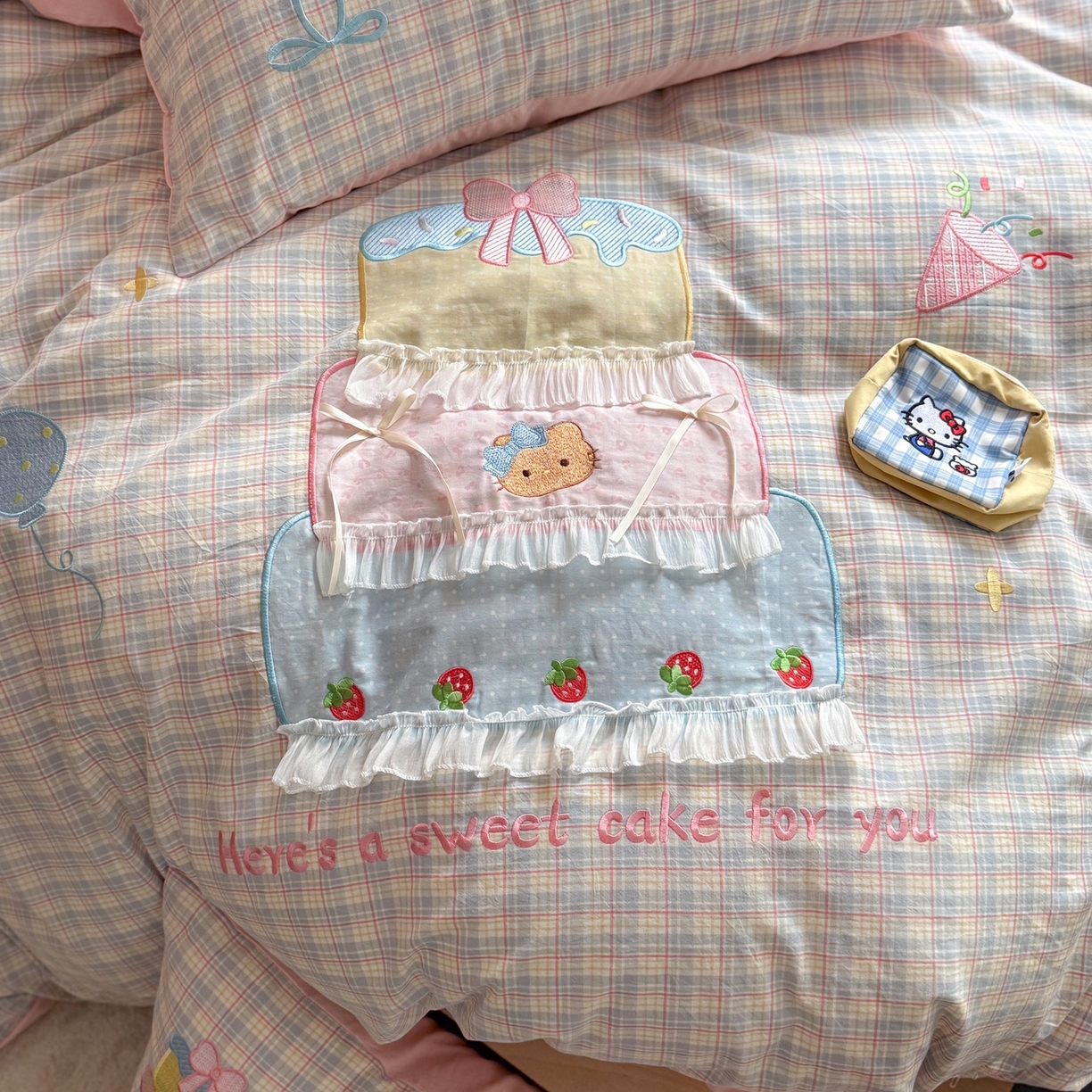 91家纺网 家纺一手货源 找家纺 柚子YOUTH 2026新款全棉纯棉水洗棉贴布绣四件套 蛋糕