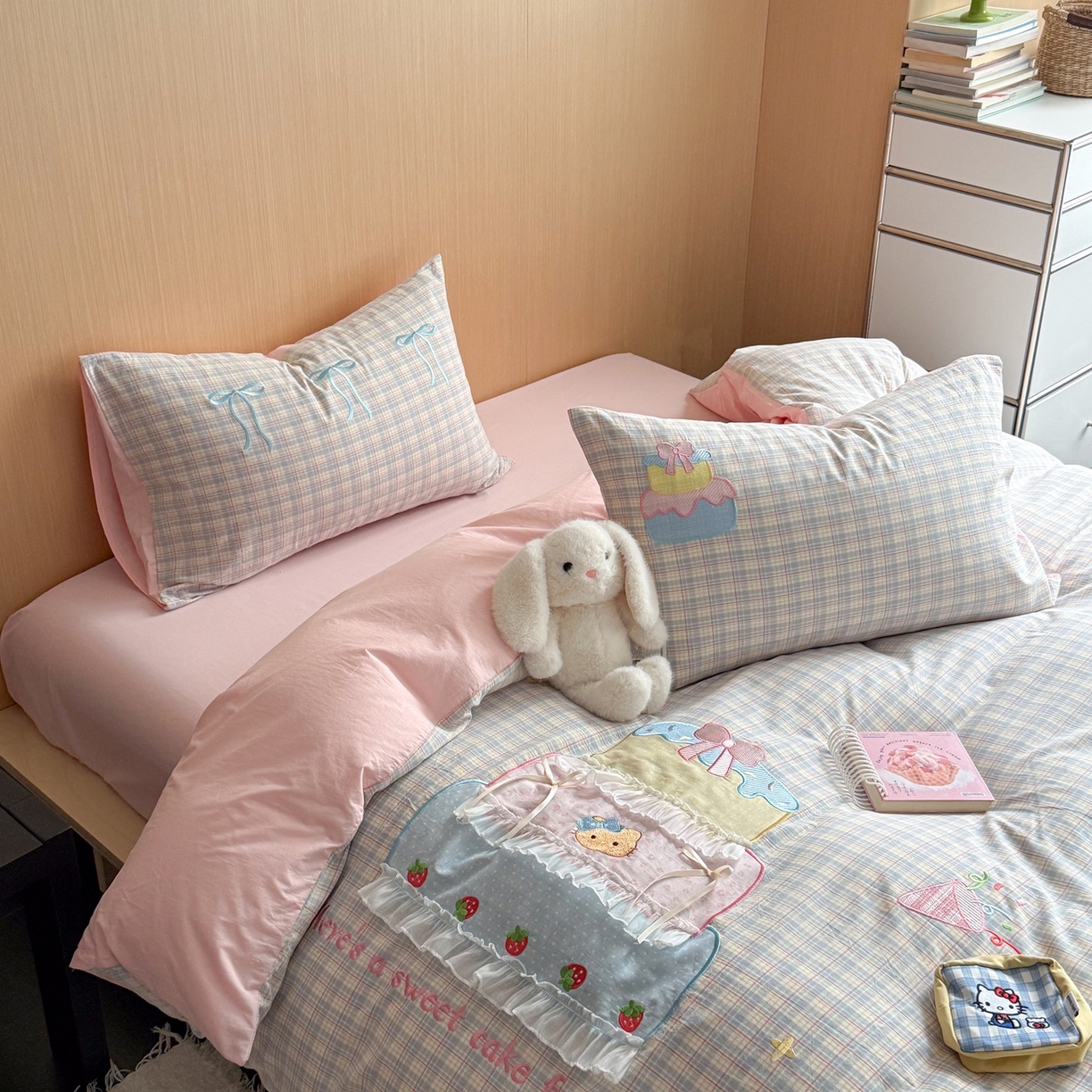 91家纺网 家纺一手货源 找家纺 柚子YOUTH 2026新款全棉纯棉水洗棉贴布绣四件套 蛋糕