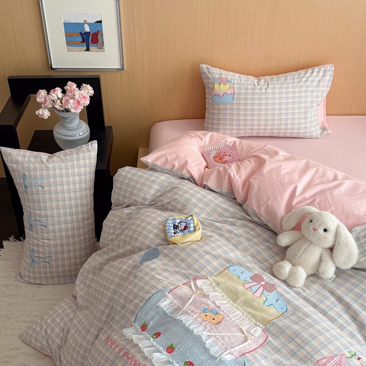 91家纺网 家纺一手货源 找家纺 柚子YOUTH 2026新款全棉纯棉水洗棉贴布绣四件套 蛋糕