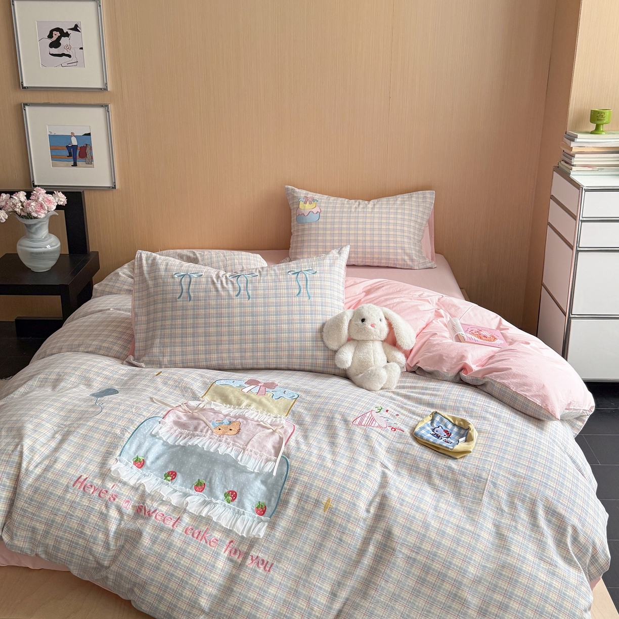 91家纺网 家纺一手货源 找家纺 柚子YOUTH 2026新款全棉纯棉水洗棉贴布绣四件套 蛋糕