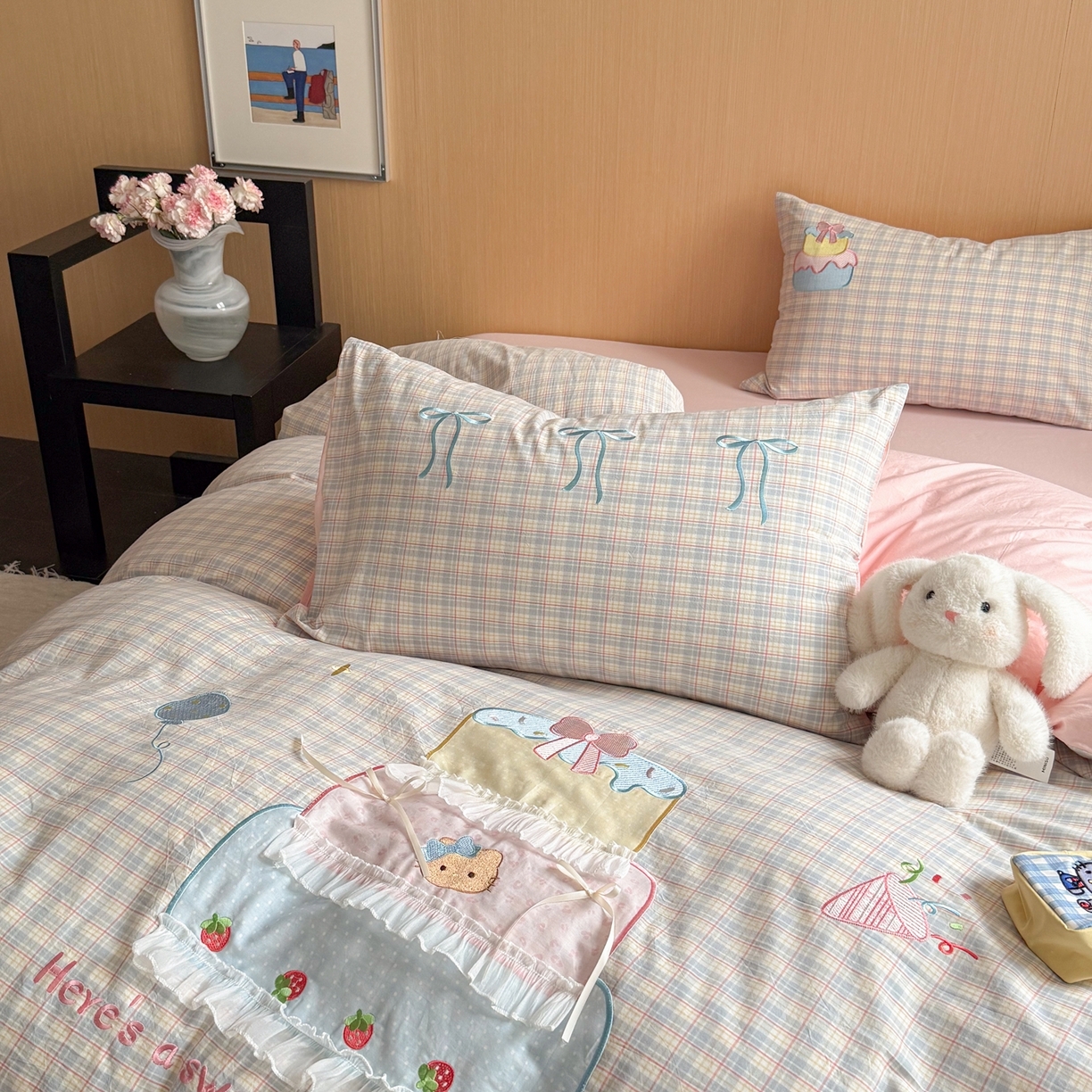 91家纺网 家纺一手货源 找家纺 柚子YOUTH 2026新款全棉纯棉水洗棉贴布绣四件套 蛋糕