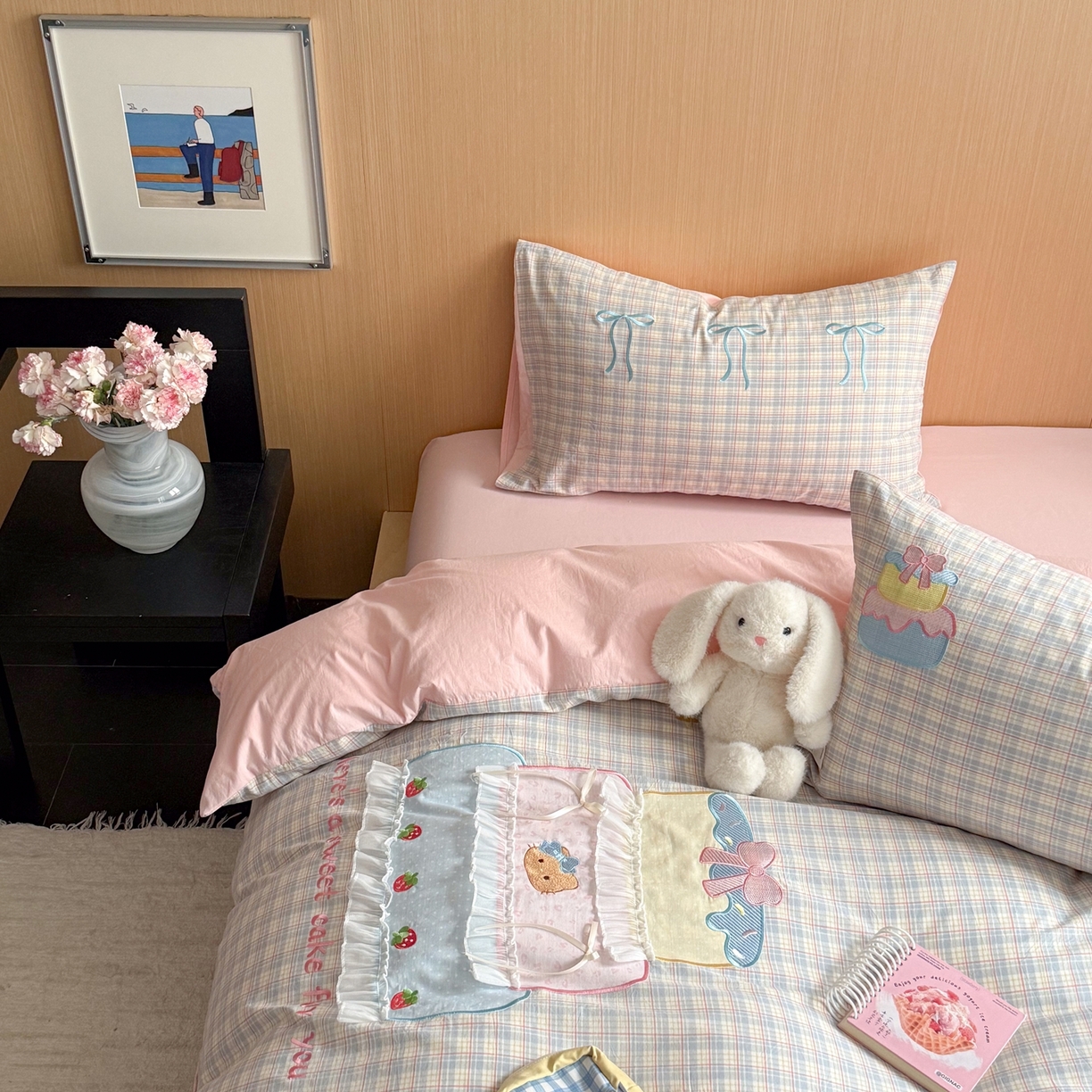 91家纺网 家纺一手货源 找家纺 柚子YOUTH 2026新款全棉纯棉水洗棉贴布绣四件套 蛋糕