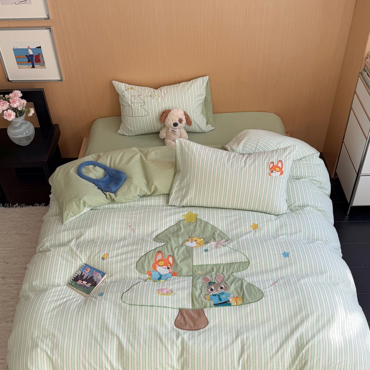 91家纺网 家纺一手货源 找家纺 柚子YOUTH 2026新款全棉纯棉水洗棉贴布绣四件套 树精灵