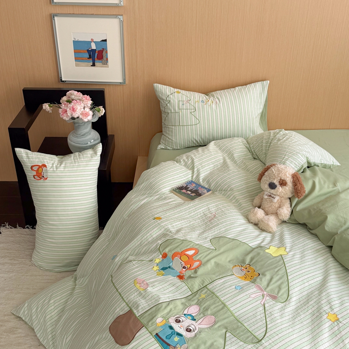 91家纺网 家纺一手货源 找家纺 柚子YOUTH 2026新款全棉纯棉水洗棉贴布绣四件套 树精灵