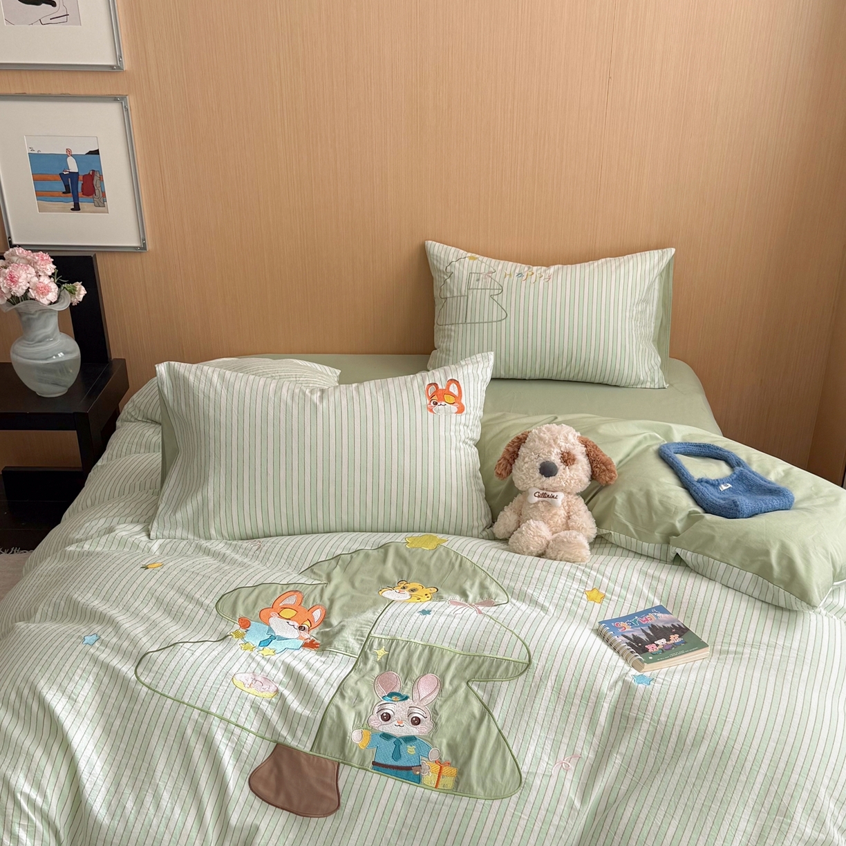 91家纺网 家纺一手货源 找家纺 柚子YOUTH 2026新款全棉纯棉水洗棉贴布绣四件套 树精灵