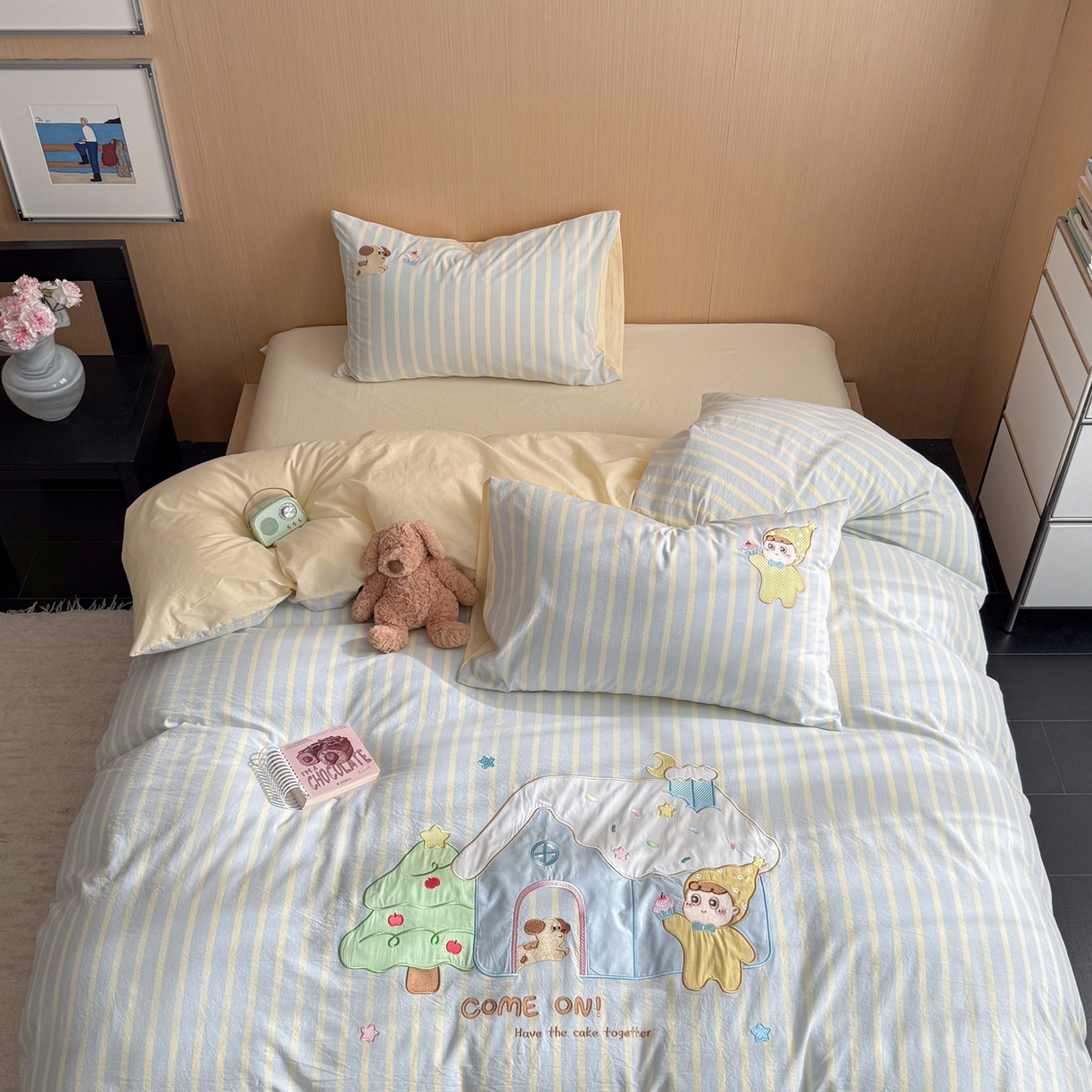 91家纺网 家纺一手货源 找家纺 柚子YOUTH 2026新款全棉纯棉水洗棉贴布绣四件套 甜甜屋