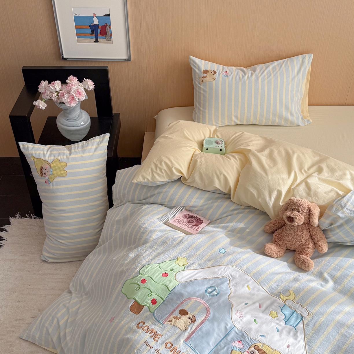 91家纺网 家纺一手货源 找家纺 柚子YOUTH 2026新款全棉纯棉水洗棉贴布绣四件套 甜甜屋