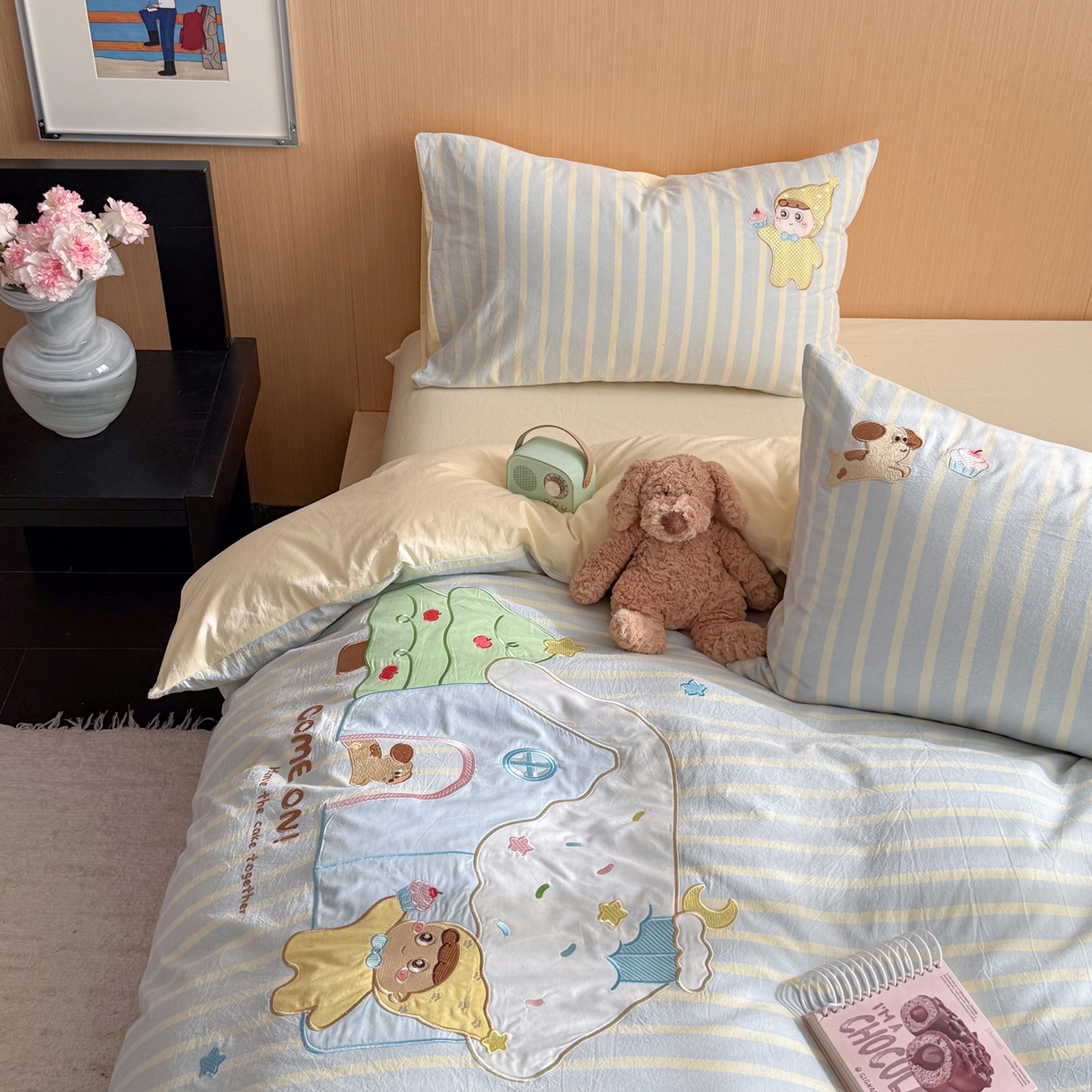 91家纺网 家纺一手货源 找家纺 柚子YOUTH 2026新款全棉纯棉水洗棉贴布绣四件套 甜甜屋