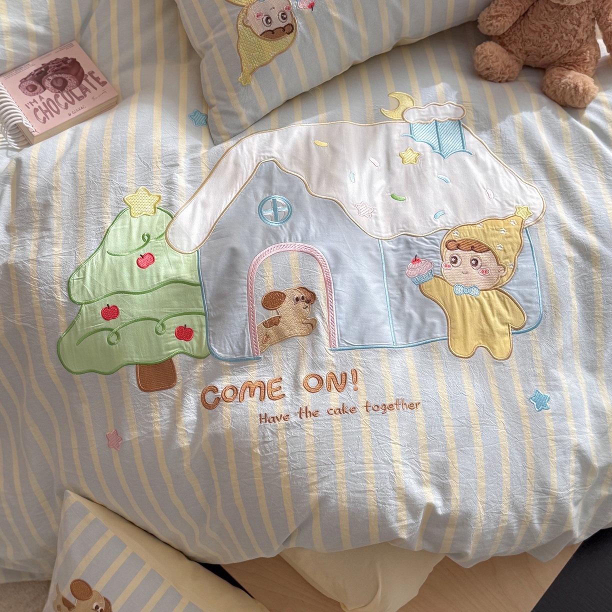 91家纺网 家纺一手货源 找家纺 柚子YOUTH 2026新款全棉纯棉水洗棉贴布绣四件套 甜甜屋