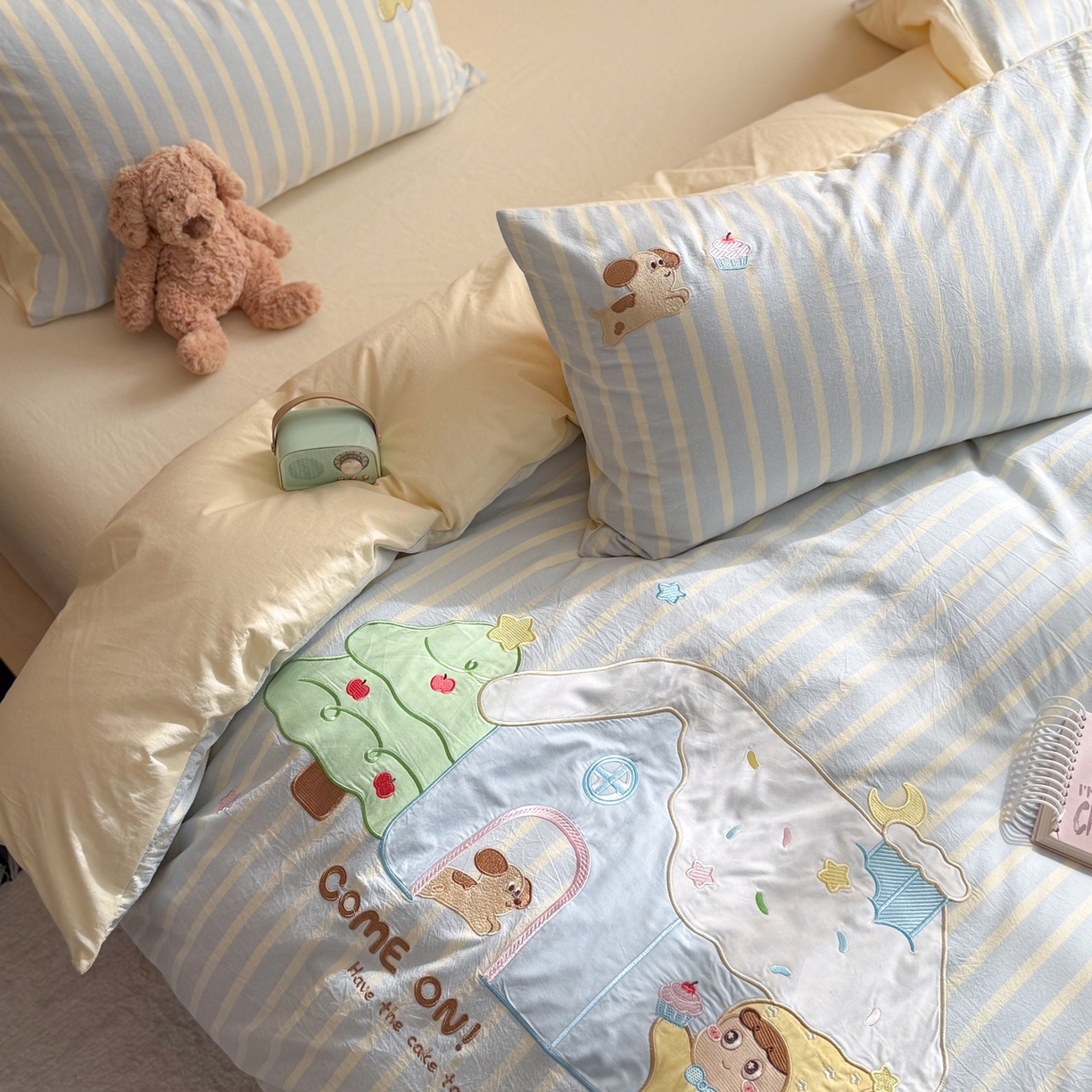 91家纺网 家纺一手货源 找家纺 柚子YOUTH 2026新款全棉纯棉水洗棉贴布绣四件套 甜甜屋