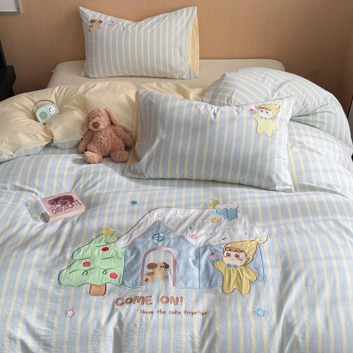 91家纺网 家纺一手货源 找家纺 柚子YOUTH 2026新款全棉纯棉水洗棉贴布绣四件套 甜甜屋