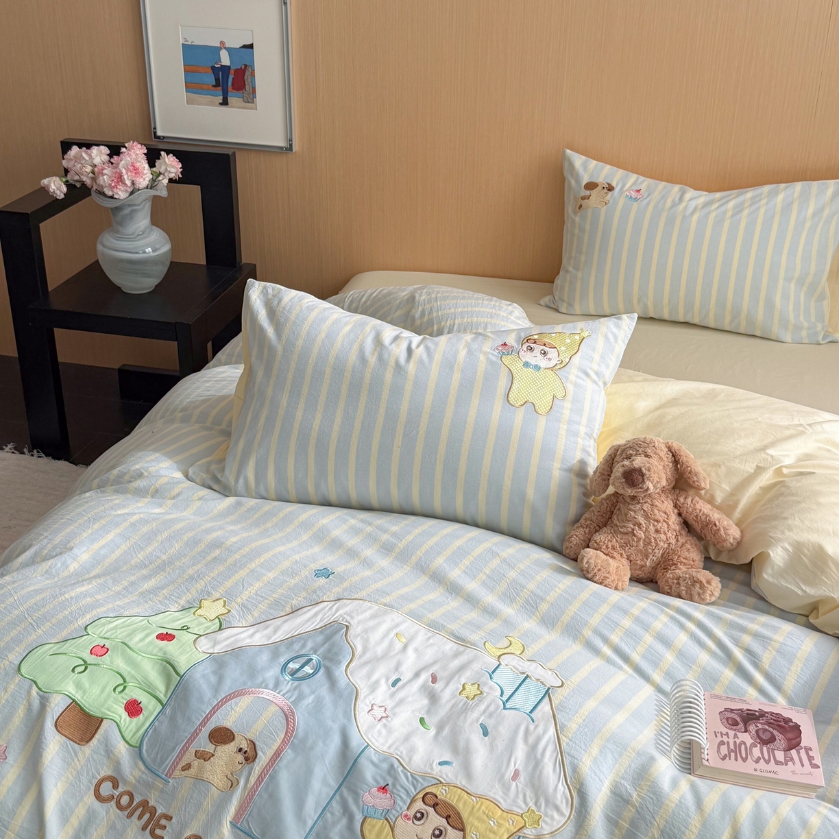 91家纺网 家纺一手货源 找家纺 柚子YOUTH 2026新款全棉纯棉水洗棉贴布绣四件套 甜甜屋