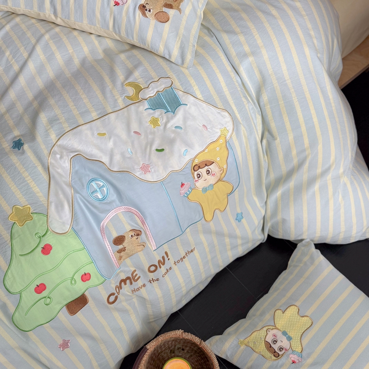 91家纺网 家纺一手货源 找家纺 柚子YOUTH 2026新款全棉纯棉水洗棉贴布绣四件套 甜甜屋