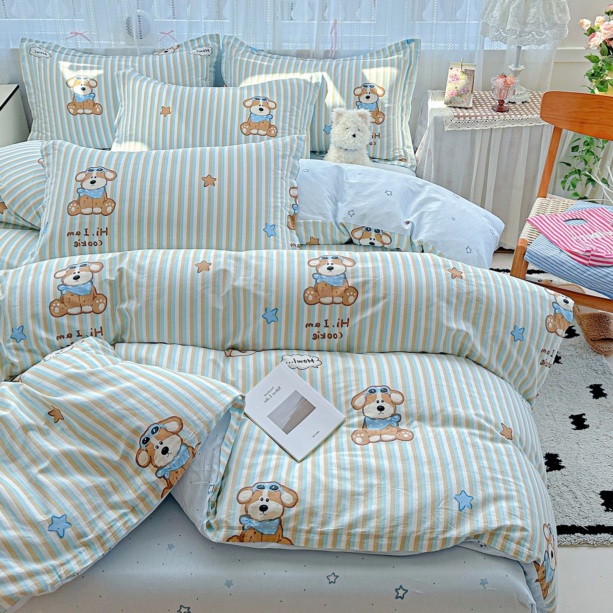 恩泽家纺 2026春夏新款全棉纯棉12868印花四件套（提供买家秀，预留缩水率） 派对小狗