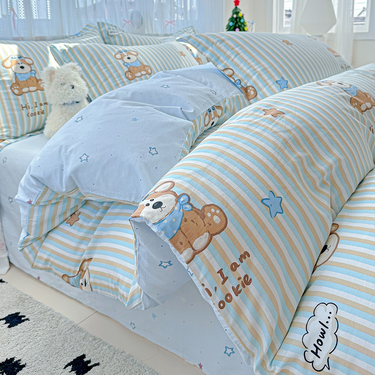 91家纺网 家纺一手货源 找家纺 恩泽家纺 2026春夏新款全棉纯棉12868印花四件套（提供买家秀，预留缩水率） 派对小狗