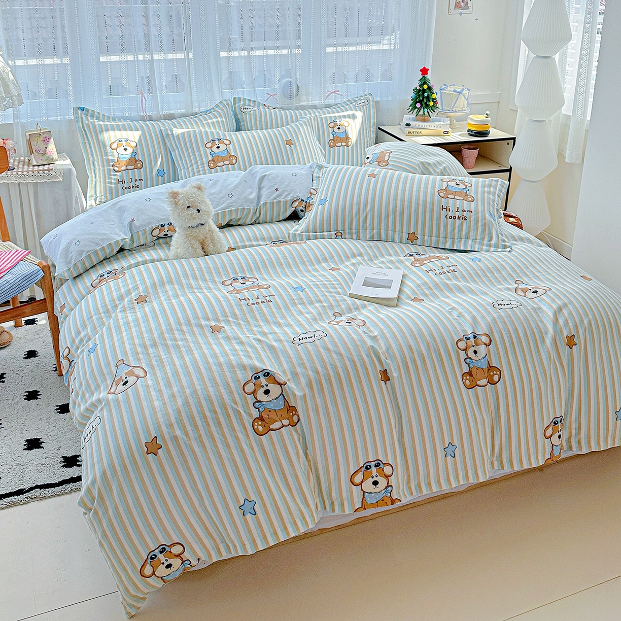 91家纺网 家纺一手货源 找家纺 恩泽家纺 2026春夏新款全棉纯棉12868印花四件套（提供买家秀，预留缩水率） 派对小狗