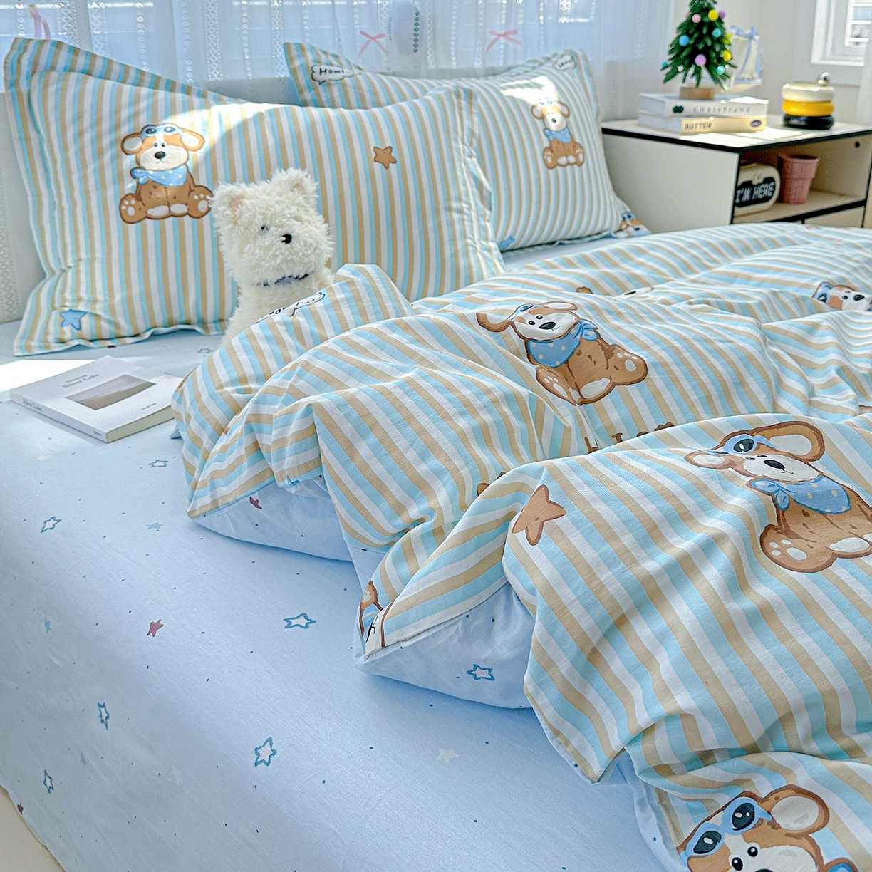 91家纺网 家纺一手货源 找家纺 恩泽家纺 2026春夏新款全棉纯棉12868印花四件套（提供买家秀，预留缩水率） 派对小狗