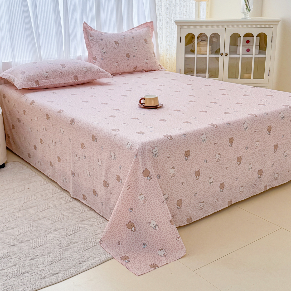 91家纺网 家纺一手货源 找家纺 安逸家纺 2026新款12868 全棉纯棉床单四件套学生宿舍纯棉床单款三件套 豹纹KT粉