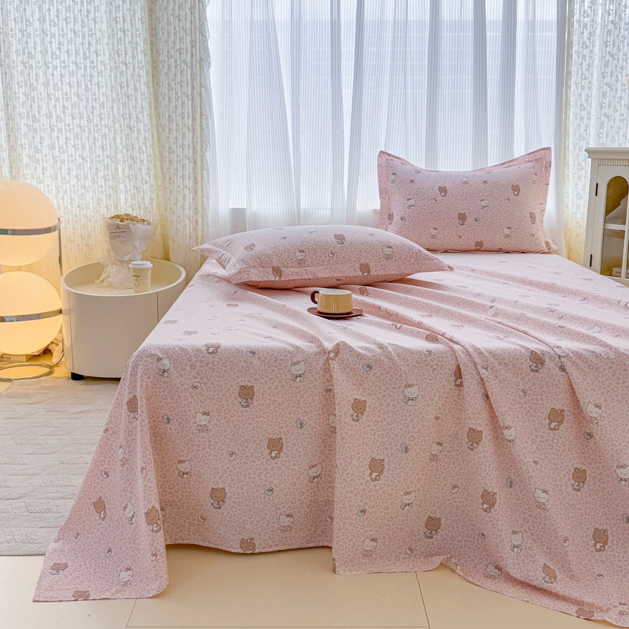 91家纺网 家纺一手货源 找家纺 安逸家纺 2026新款12868 全棉纯棉床单四件套学生宿舍纯棉床单款三件套 豹纹KT粉