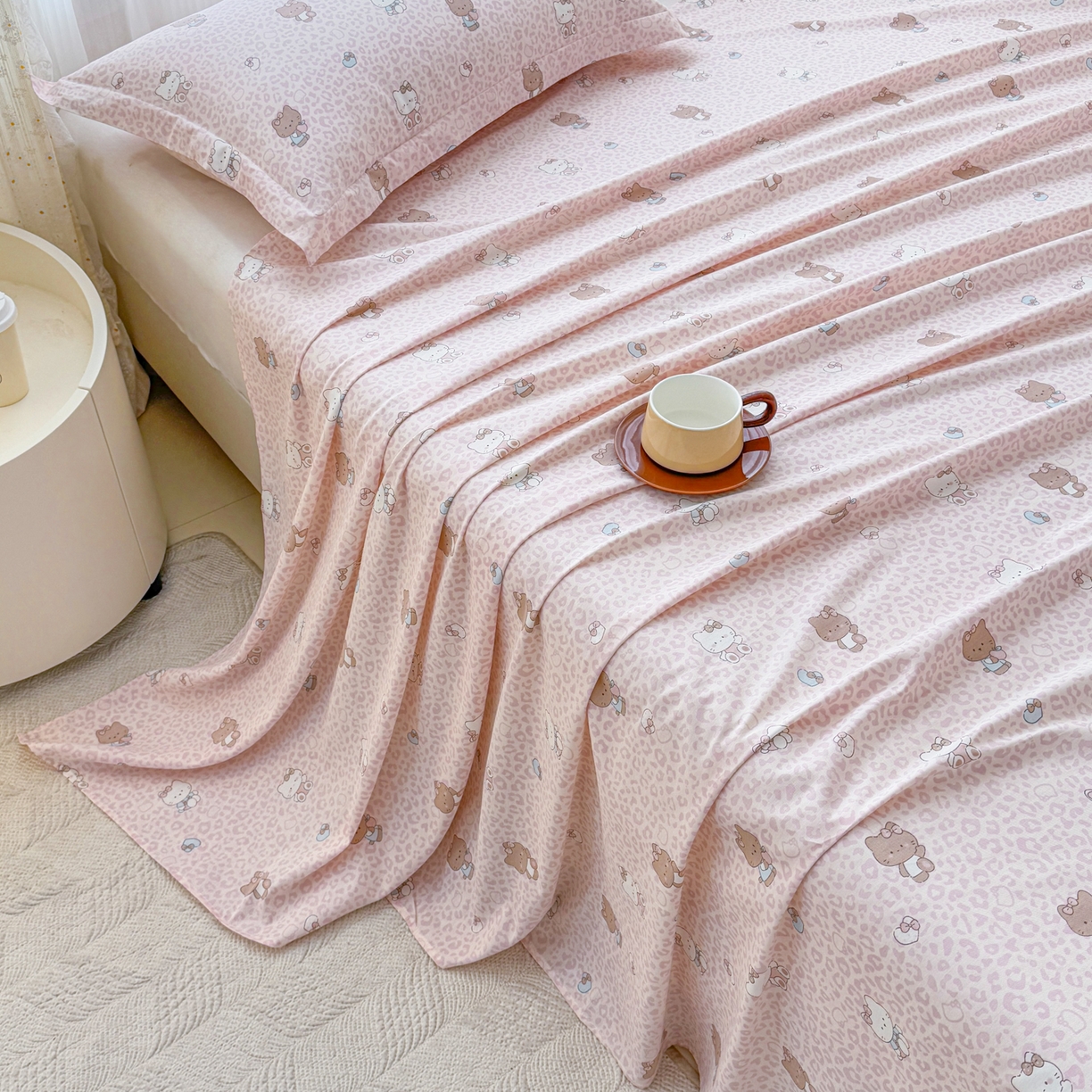 91家纺网 家纺一手货源 找家纺 安逸家纺 2026新款12868 全棉纯棉床单四件套学生宿舍纯棉床单款三件套 豹纹KT粉