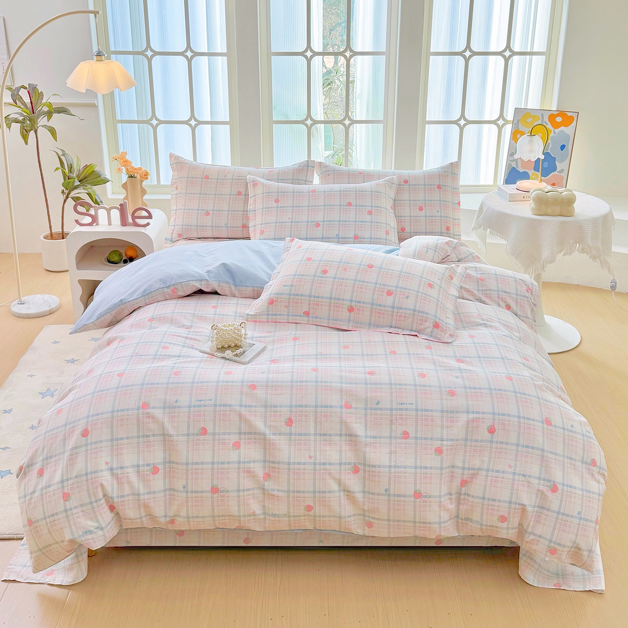 91家纺网 家纺一手货源 找家纺 安逸家纺 2026新款12868 全棉纯棉床单四件套学生宿舍纯棉床单款三件套 草莓派