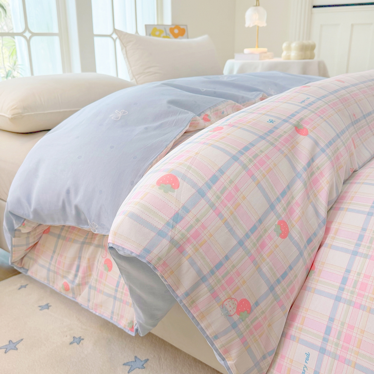 91家纺网 家纺一手货源 找家纺 安逸家纺 2026新款12868 全棉纯棉床单四件套学生宿舍纯棉床单款三件套 草莓派