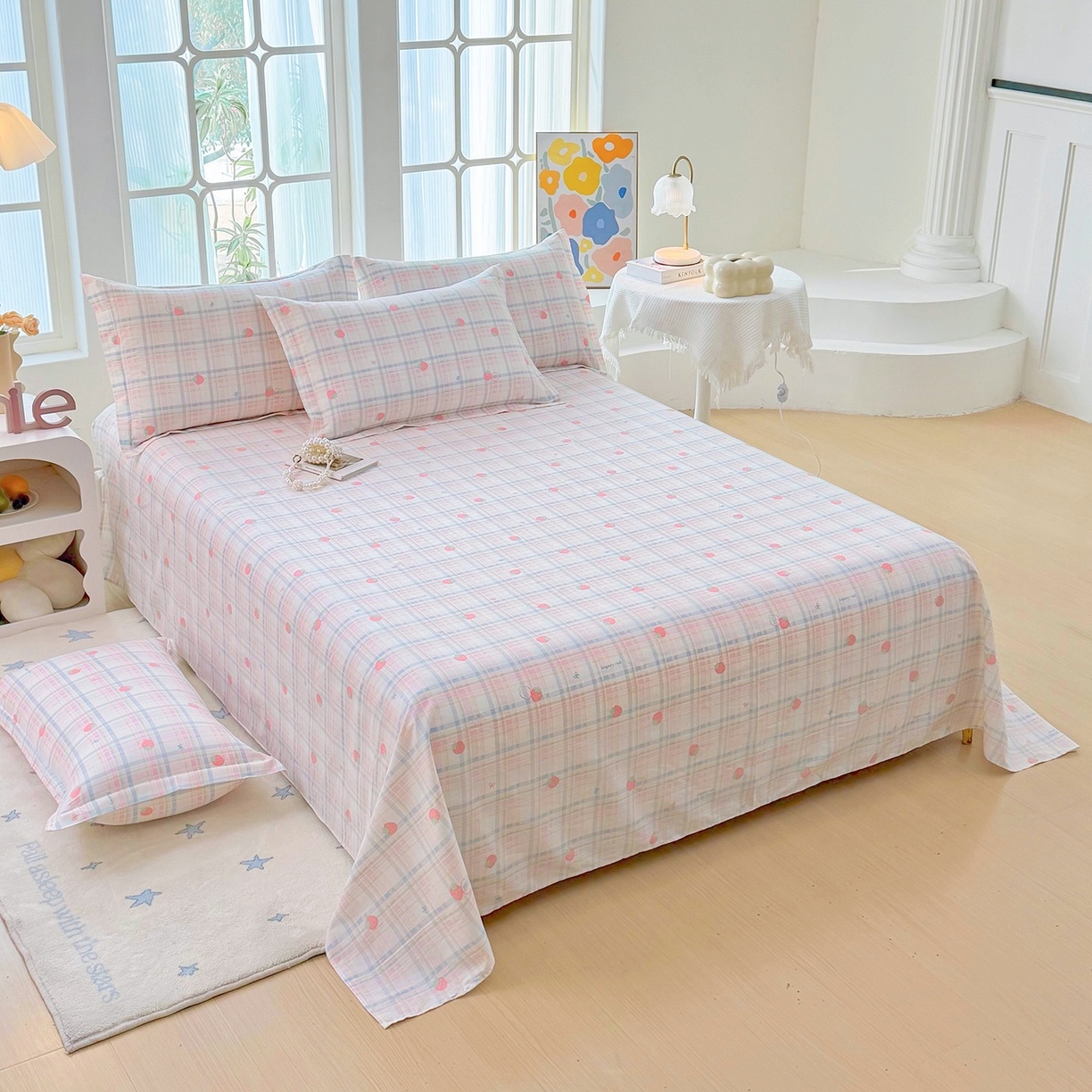 91家纺网 家纺一手货源 找家纺 安逸家纺 2026新款12868 全棉纯棉床单四件套学生宿舍纯棉床单款三件套 草莓派