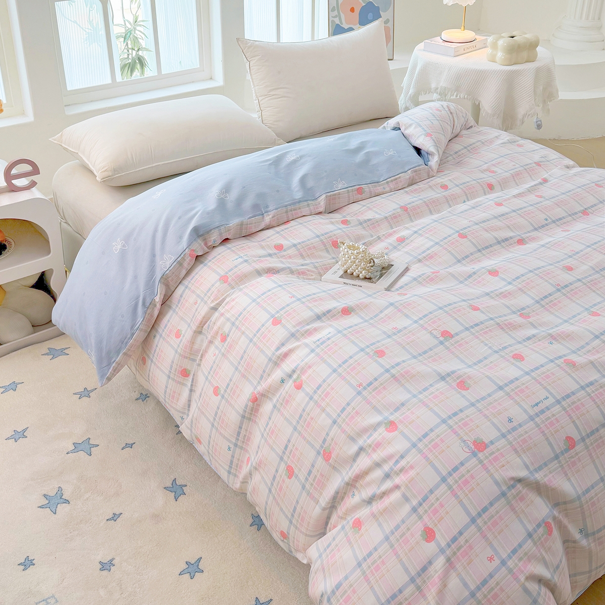 91家纺网 家纺一手货源 找家纺 安逸家纺 2026新款12868 全棉纯棉床单四件套学生宿舍纯棉床单款三件套 草莓派