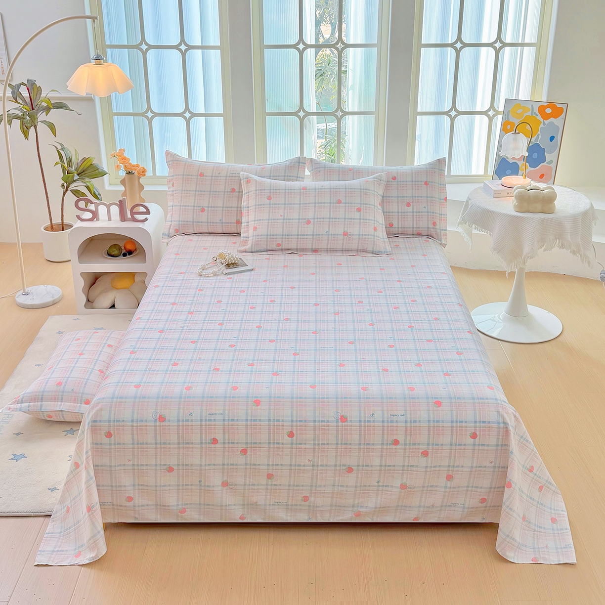 91家纺网 家纺一手货源 找家纺 安逸家纺 2026新款12868 全棉纯棉床单四件套学生宿舍纯棉床单款三件套 草莓派