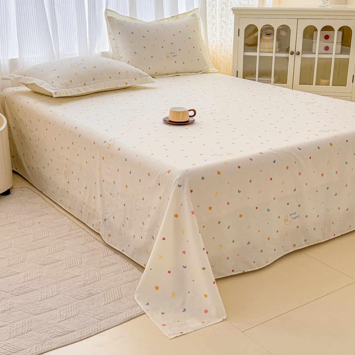 91家纺网 家纺一手货源 找家纺 安逸家纺 2026新款12868 全棉纯棉床单四件套学生宿舍纯棉床单款三件套 繁星