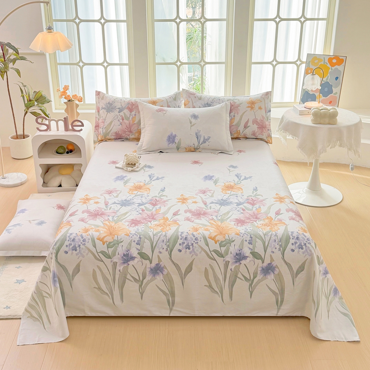 91家纺网 家纺一手货源 找家纺 安逸家纺 2026新款12868 全棉纯棉床单四件套学生宿舍纯棉床单款三件套 桂馥兰香