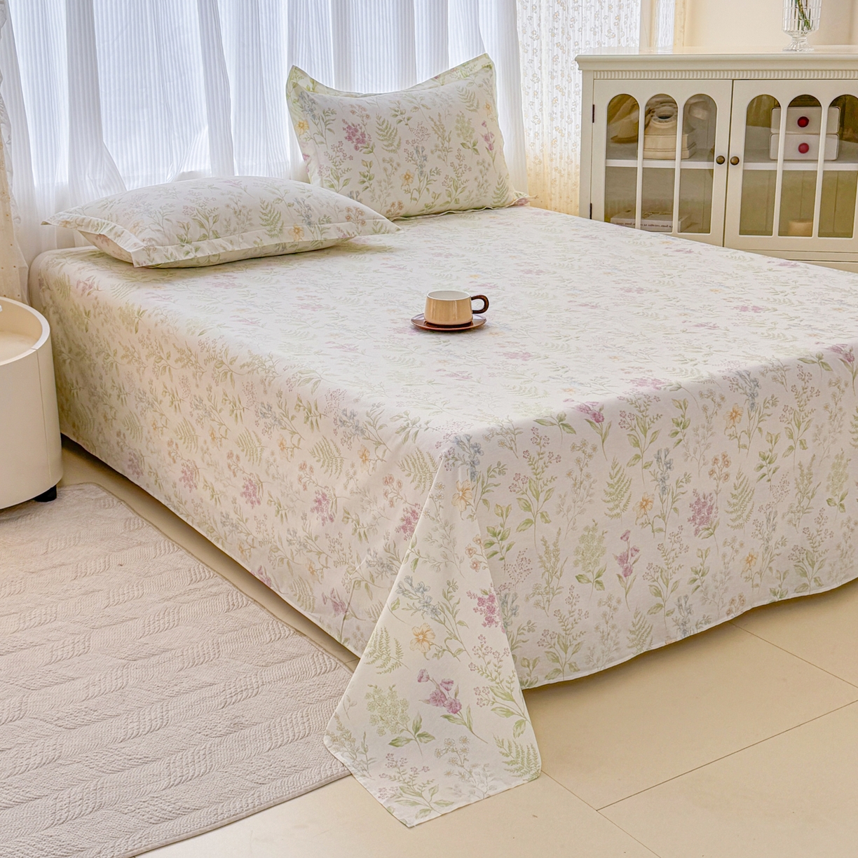 91家纺网 家纺一手货源 找家纺 安逸家纺 2026新款12868 全棉纯棉床单四件套学生宿舍纯棉床单款三件套 花田妙语