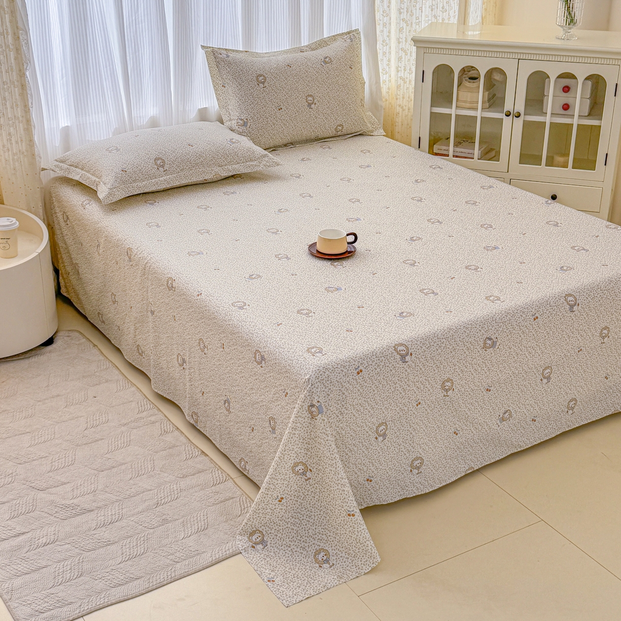 91家纺网 家纺一手货源 找家纺 安逸家纺 2026新款12868 全棉纯棉床单四件套学生宿舍纯棉床单款三件套 花园狮子狗