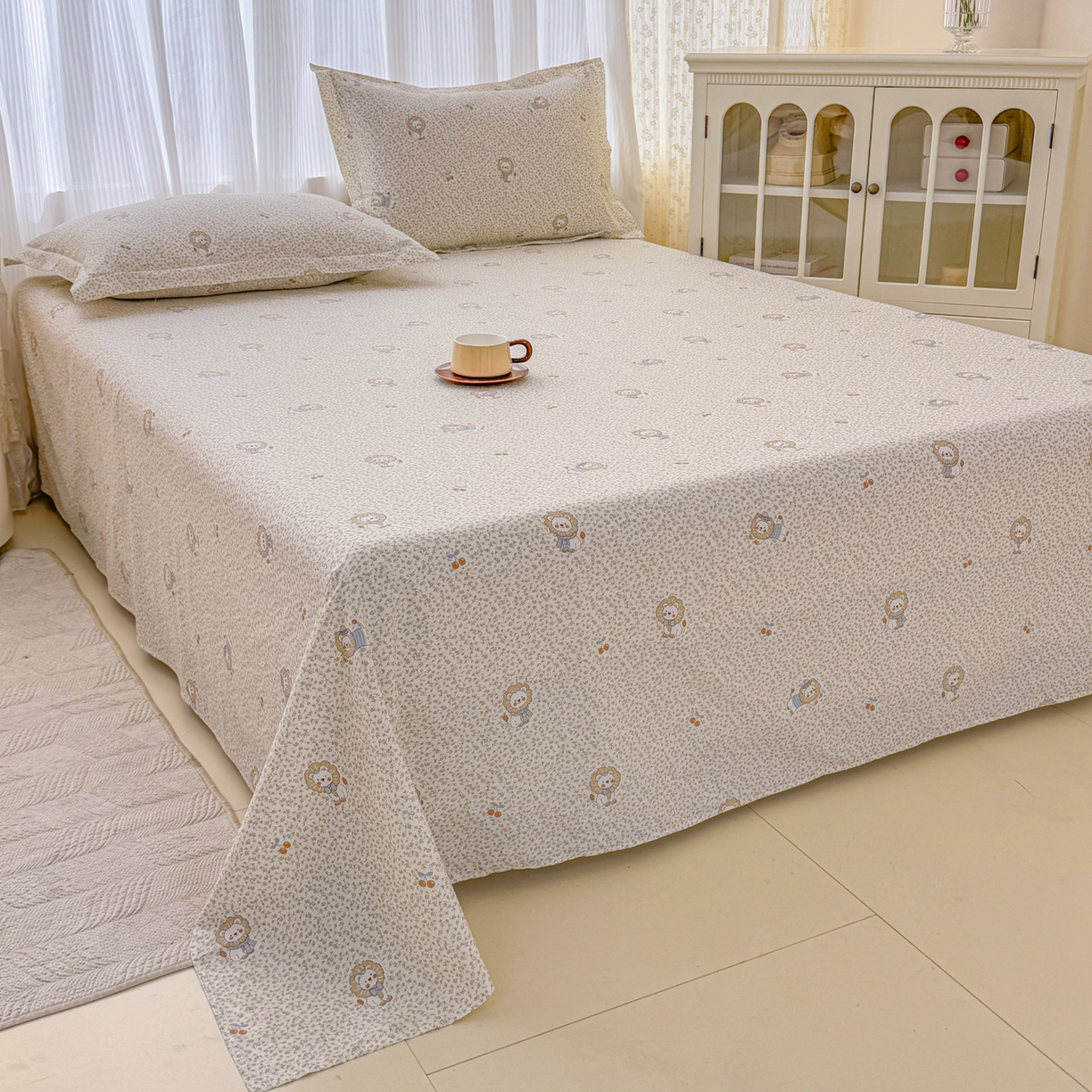 91家纺网 家纺一手货源 找家纺 安逸家纺 2026新款12868 全棉纯棉床单四件套学生宿舍纯棉床单款三件套 花园狮子狗