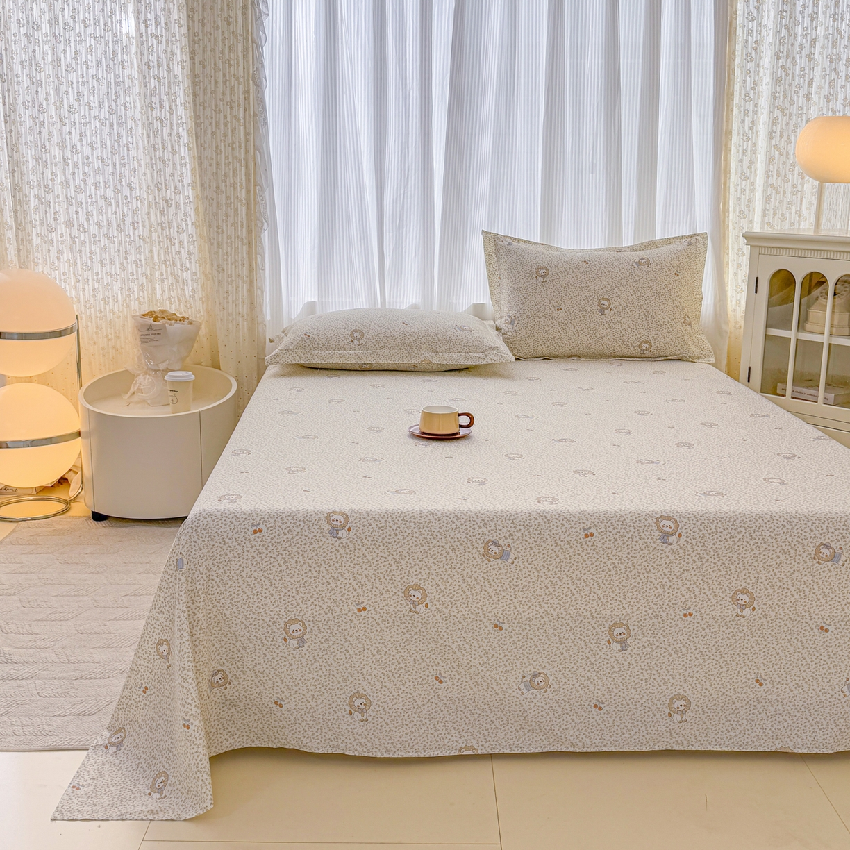 91家纺网 家纺一手货源 找家纺 安逸家纺 2026新款12868 全棉纯棉床单四件套学生宿舍纯棉床单款三件套 花园狮子狗