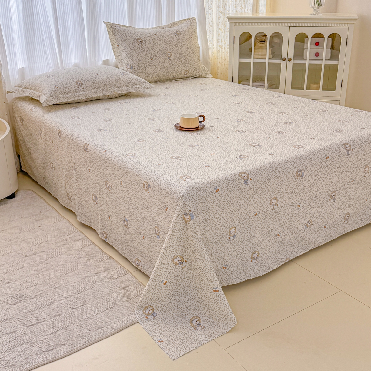 91家纺网 家纺一手货源 找家纺 安逸家纺 2026新款12868 全棉纯棉床单四件套学生宿舍纯棉床单款三件套 花园狮子狗