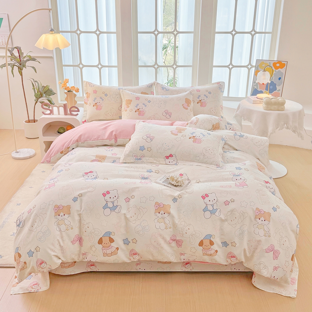 91家纺网 家纺一手货源 找家纺 安逸家纺 2026新款12868 全棉纯棉床单四件套学生宿舍纯棉床单款三件套 凯蒂宝贝