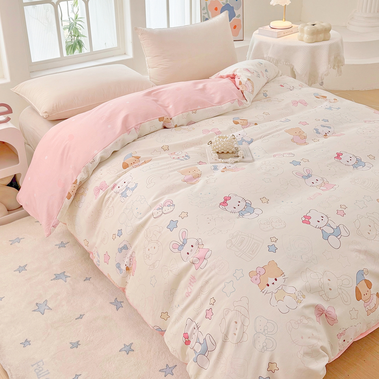 91家纺网 家纺一手货源 找家纺 安逸家纺 2026新款12868 全棉纯棉床单四件套学生宿舍纯棉床单款三件套 凯蒂宝贝