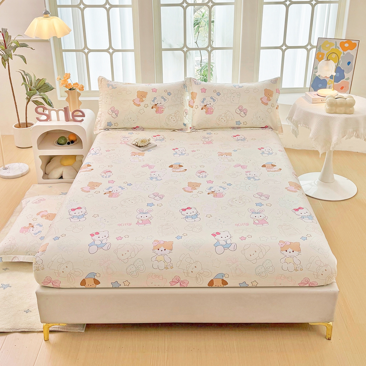 91家纺网 家纺一手货源 找家纺 安逸家纺 2026新款12868 全棉纯棉床单四件套学生宿舍纯棉床单款三件套 凯蒂宝贝