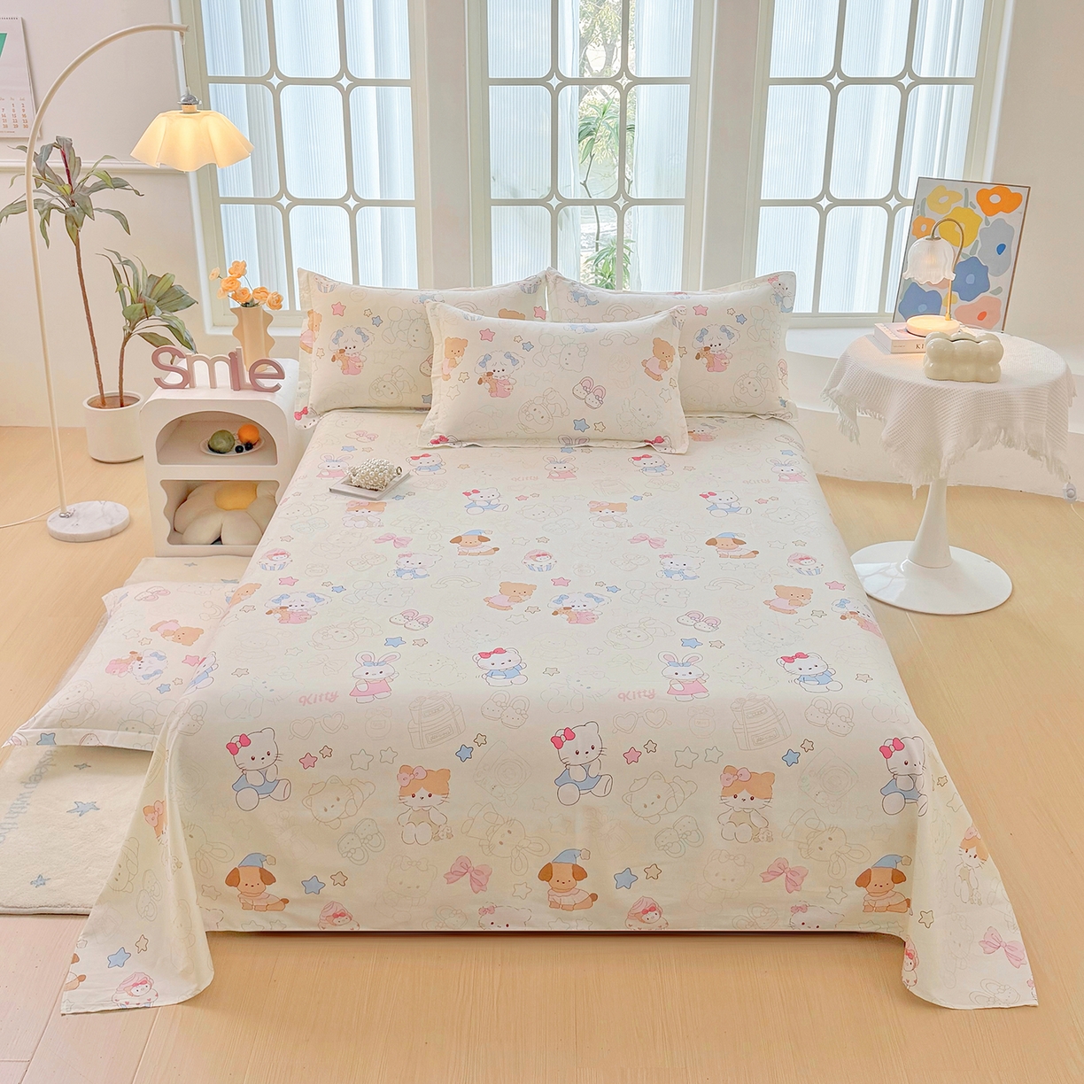 91家纺网 家纺一手货源 找家纺 安逸家纺 2026新款12868 全棉纯棉床单四件套学生宿舍纯棉床单款三件套 凯蒂宝贝