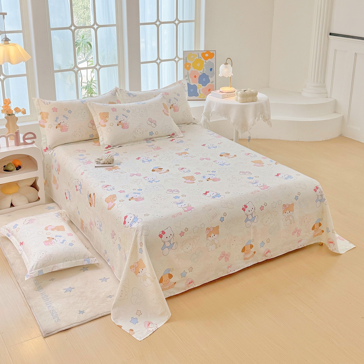 91家纺网 家纺一手货源 找家纺 安逸家纺 2026新款12868 全棉纯棉床单四件套学生宿舍纯棉床单款三件套 凯蒂宝贝